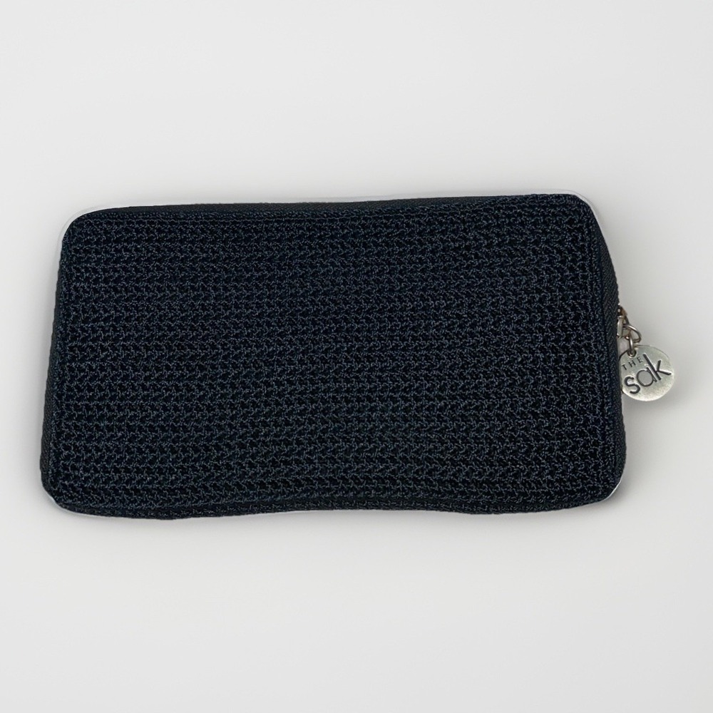 The Sak Black Woven Zip Around Wallet Organizer Vegan Crochet Textured